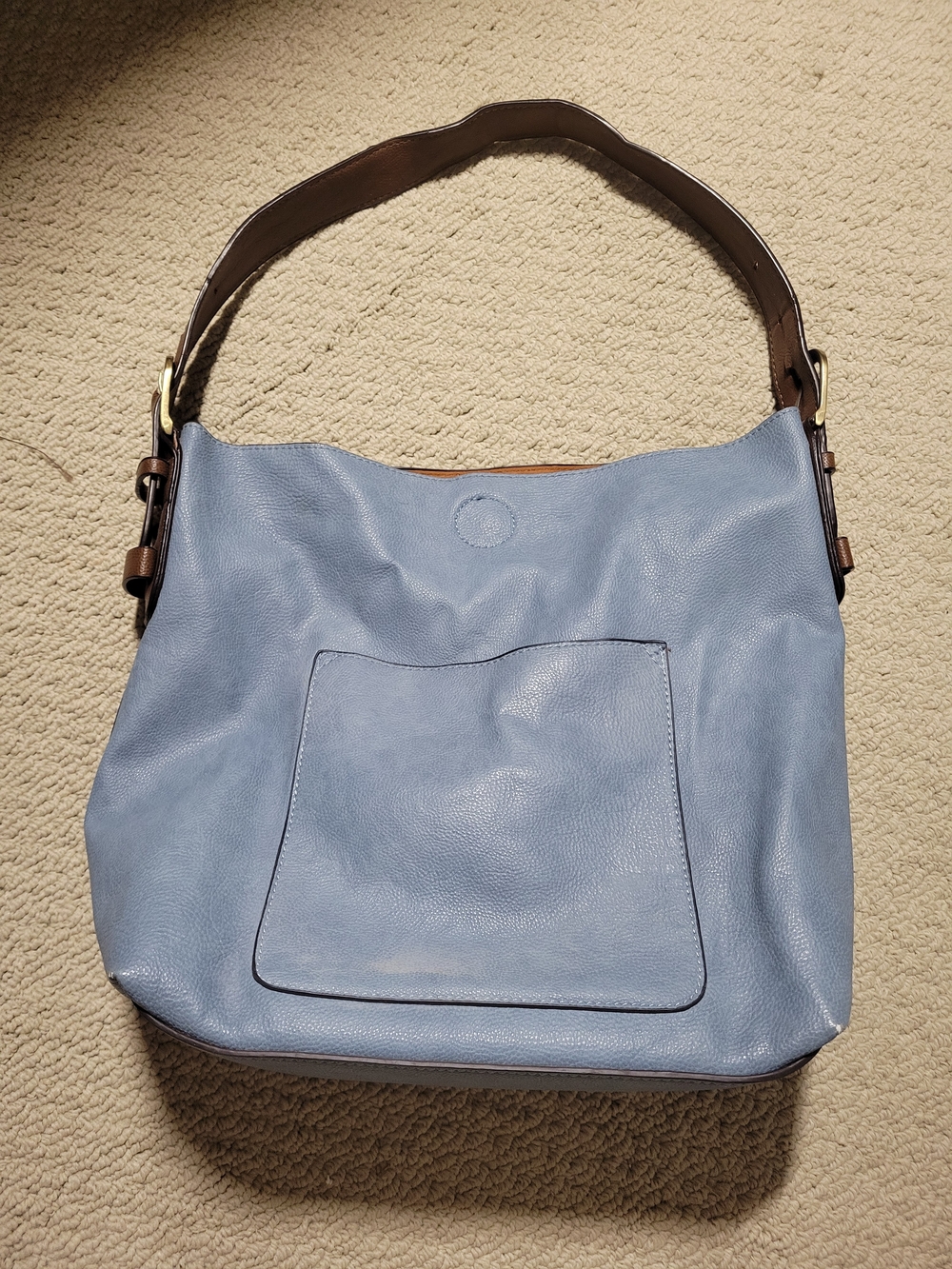 Joy Susan Light Blue Leather Hobo with Brown Strap